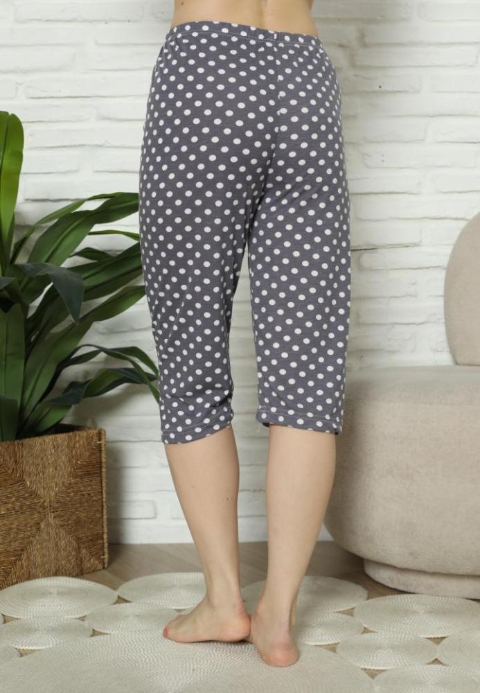 Pantaloni pijama damă 3/4 gri imprimeu buline, engros